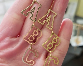 ABC Brass Dangle Earrings, Alphabet Jewelry, Teacher's Gift, Abbott Elementary, Dangle Earrings, Letter Earrings, Boho Jewelry, Nickel Free