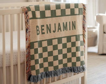 Personalized Baby Blanket for Nursery Decor Custom Baby Name Blanket Custom Kids Name Tapestry Baby Shower Gift Woven Throw Blanket