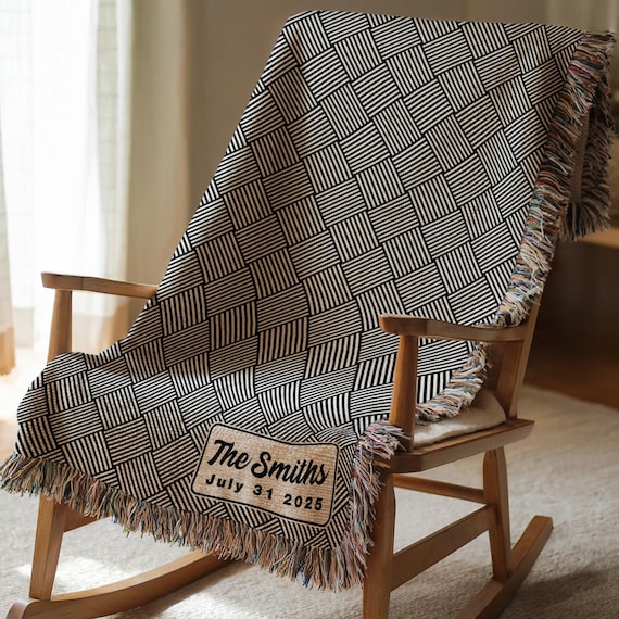 Personalized Throw Blanket, Woven Throw Blanket for Housewarming Gift, Custom Blanket with Name, Custom Throw Blanket