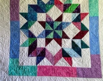 Carpenter Wheel Quilt Pattern 60x60 Cotton/Bright White Muslin Backing