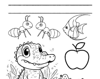 Digital Download ABC's 27 pgs. Of Animals and Objects To Color Practice Handwriting and Identifying  Ages 2 to 6 years old