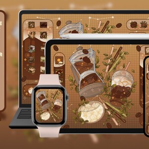 Tablet theme Coffee: animated iPad wallpaper, cozy icons pack  for iOS, Android. Cozy animated Tablet theme set coffee