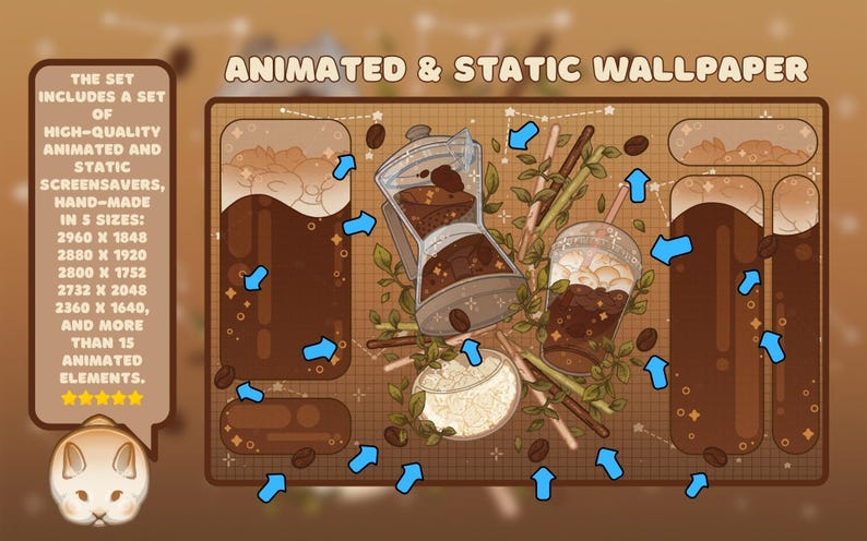 Tablet theme Coffee: animated iPad wallpaper, cozy icons pack  for iOS, Android. Cozy animated Tablet theme set coffee