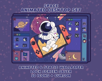 Bureaubladorganizer Ruimtebehang Gezellig PC en Mac Bureaubladpictogrammen Maporganizer Ruimte geanimeerde achtergrond schattig bureaubladachtergrondpakket