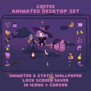 Desktop Organizer Witch Wallpaper Cozy PC & Mac Desktop Icons Folder Organizer Witch animated background cute Halloween wallpaper package