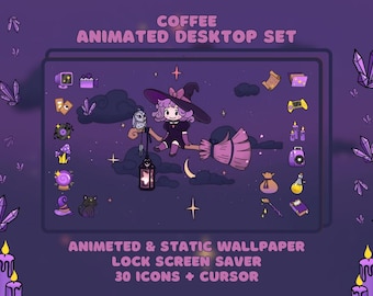 Bureaubladorganizer Heksenbehang Gezellig PC en Mac Bureaubladpictogrammen Maporganizer Heks geanimeerde achtergrond leuk Halloween-behangpakket