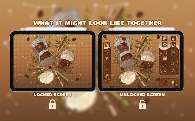 Tablet theme Coffee: animated iPad wallpaper, cozy icons pack  for iOS, Android. Cozy animated Tablet theme set coffee
