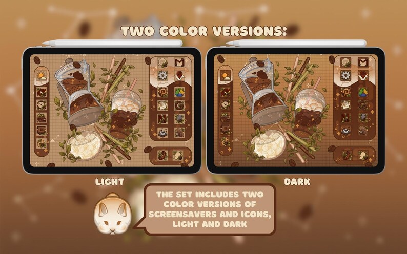 Tablet theme Coffee: animated iPad wallpaper, cozy icons pack  for iOS, Android. Cozy animated Tablet theme set coffee