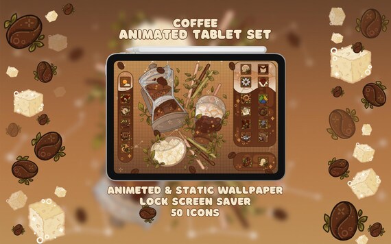 Coffee Tablet Theme: Animated iPad Wallpaper, Cozy Icons (Digital Download)
