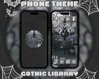 Geanimeerde telefoonachtergrondset - Gothic-bibliotheekthema: pakket schermen en pictogrammen
