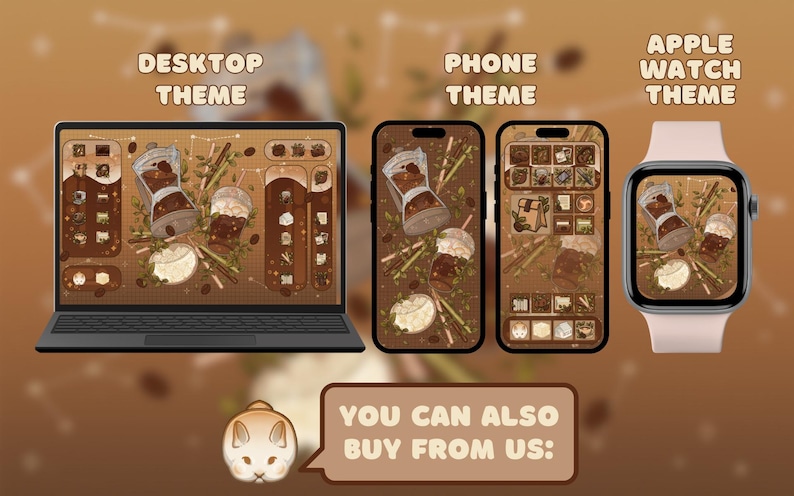 Tablet theme Coffee: animated iPad wallpaper, cozy icons pack  for iOS, Android. Cozy animated Tablet theme set coffee
