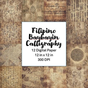 Baybayin Digitales Papier | Alte philippinische Schrift Hintergrund | Stammes- Kalligraphie-Kunst | Hochauflösende 300 DPI Druckbar