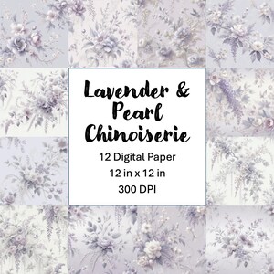 Lavendel & Perle Chinoiserie Spring Blooms - Nahtloses Blumenmuster | 300 DPI hochauflösender digitaler Download