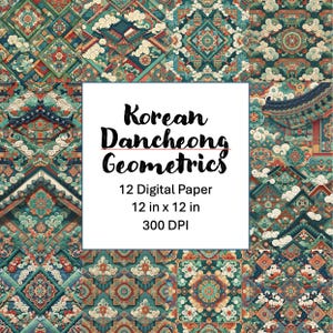 Koreaans dancheong naadloos patroon | Traditioneel Koreaans tempelmotief | Digitale download met hoge resolutie, 300 dpi