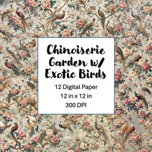 Chinese Mural-Inspired Seamless Bird and Floral Pattern | Golden Pheasants, Cranes, Peonies & Cherry Blossoms | 300 DPI Digital Download