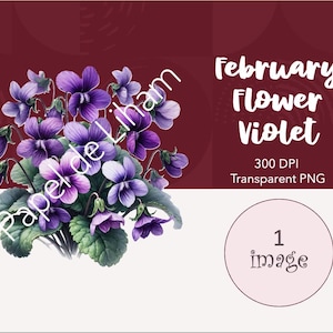 Violett Clipart | Februar Geburtsblume | Violet Digital Art, elegante Blumengrafiken zum Basteln & Dekorieren