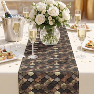 Rustikaler Mosaik Muster Tischläufer | Braune Fliesen-Patchwork