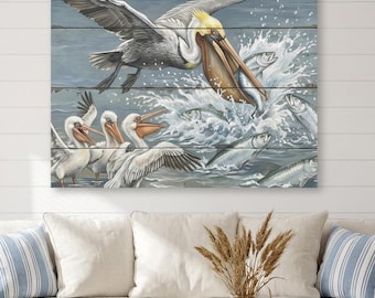 Pelican Canvas Wall Art  Coastal Wildlife Print  Fishing Decor  Beach House Art
