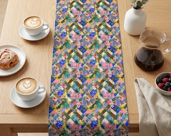 Runner da tavola floreale con motivo patchwork / Disponibile in cotone o poliestere