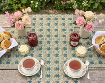 Teal Fleur Tile Table Runner | Table Runner