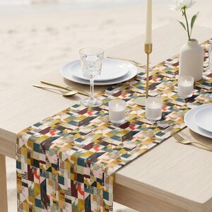 Runner da tavola con motivo geometrico patchwork, moderno misto cotone-poliestere per la sala da pranzo immagine 12
