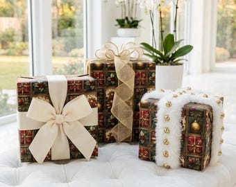 Victorian Style Christmas Wrapping Paper Roll, Elegant Holiday Gift Wrap