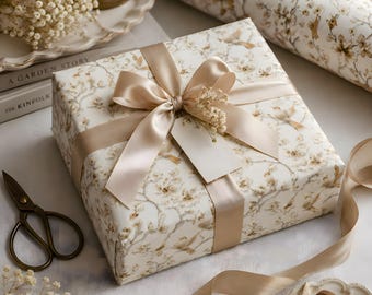 Vintage Bird Botanical Wrapping Paper, Designer Floral Gift Wrap Roll for Gifting