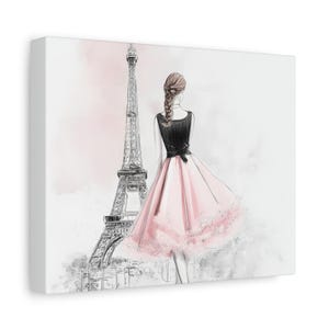 Elegant Parisian Chic Wall Art Woman in Dress by Eiffel Tower Fashion Illustration Canvas Print image 14