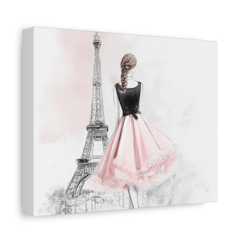 Elegant Parisian Chic Wall Art Woman in Dress by Eiffel Tower Fashion Illustration Canvas Print image 14