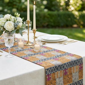 Camino de mesa con estampado de patchwork tejido / Algodón y poliéster