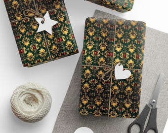 Papel de regalo navideño victoriano Opal Luxe Empire / Papel de regalo navideño con estampado de cómoda