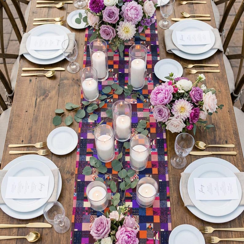Patchwork Plaid Pattern Table Runner | Cotton Poly image 7