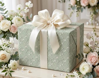 Sage Green Wrapping Paper, Botanical Bird Floral Gift Wrap, Chinoiserie Birthday Bridal Shower