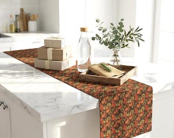 Vintage tafelloper met paisleypatroon bruingroen katoen-polyester