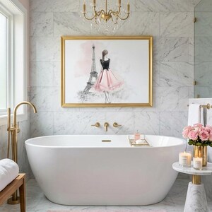 Elegant Parisian Chic Wall Art Woman in Dress by Eiffel Tower Fashion Illustration Canvas Print image 3