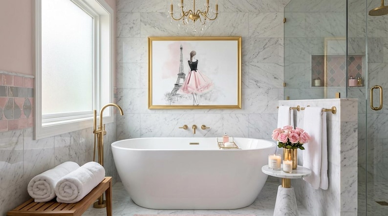 Elegant Parisian Chic Wall Art Woman in Dress by Eiffel Tower Fashion Illustration Canvas Print image 3