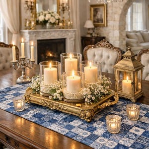 Caminho de mesa com estampa patchwork azul | Azulejo xadrez em denim índigo imagem 9