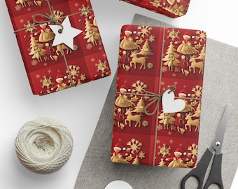 Red & Gold Christmas Wrapping Paper – Modern  Characters