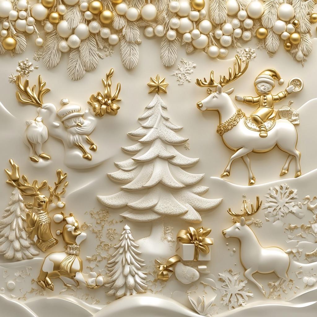 Wrapping Paper, Luxury Golden Christmas Design with 3D Characters, Holiday Gift Wrap, Festive Decor, Elegant Presents, Modern Twist