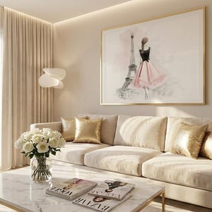 Elegant Parisian Chic Wall Art Woman in Dress by Eiffel Tower Fashion Illustration Canvas Print image 7