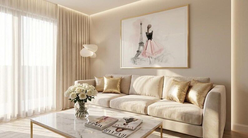 Elegant Parisian Chic Wall Art Woman in Dress by Eiffel Tower Fashion Illustration Canvas Print image 7