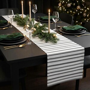 Striped Table Runner in Black and White, Lightweight Design for Everyday Dining