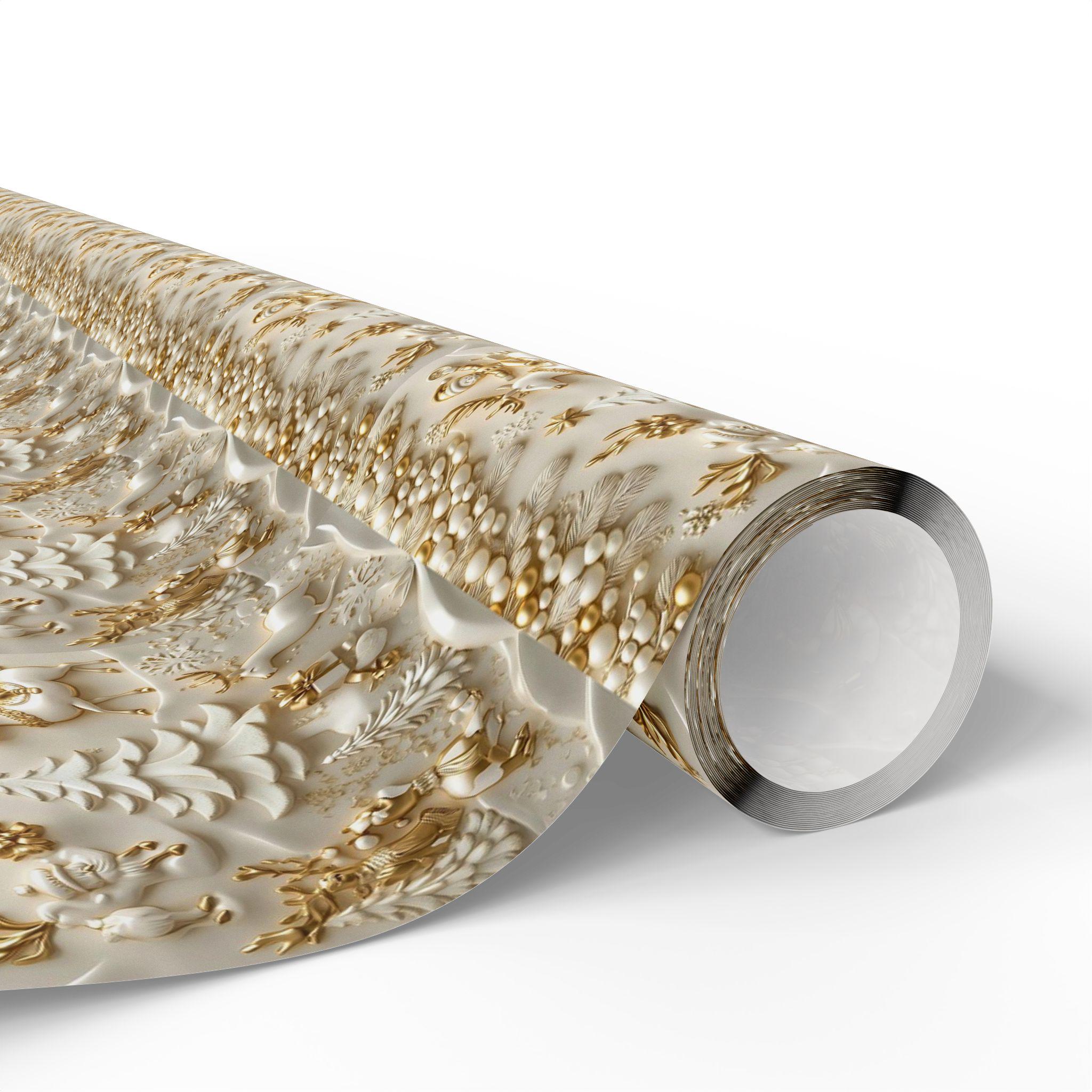 Wrapping Paper, Luxury Golden Christmas Design with 3D Characters, Holiday Gift Wrap, Festive Decor, Elegant Presents, Modern Twist