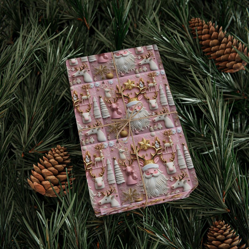 Pink and Gold Christmas Wrapping Paper Modern Festive Gift Wrap image 6