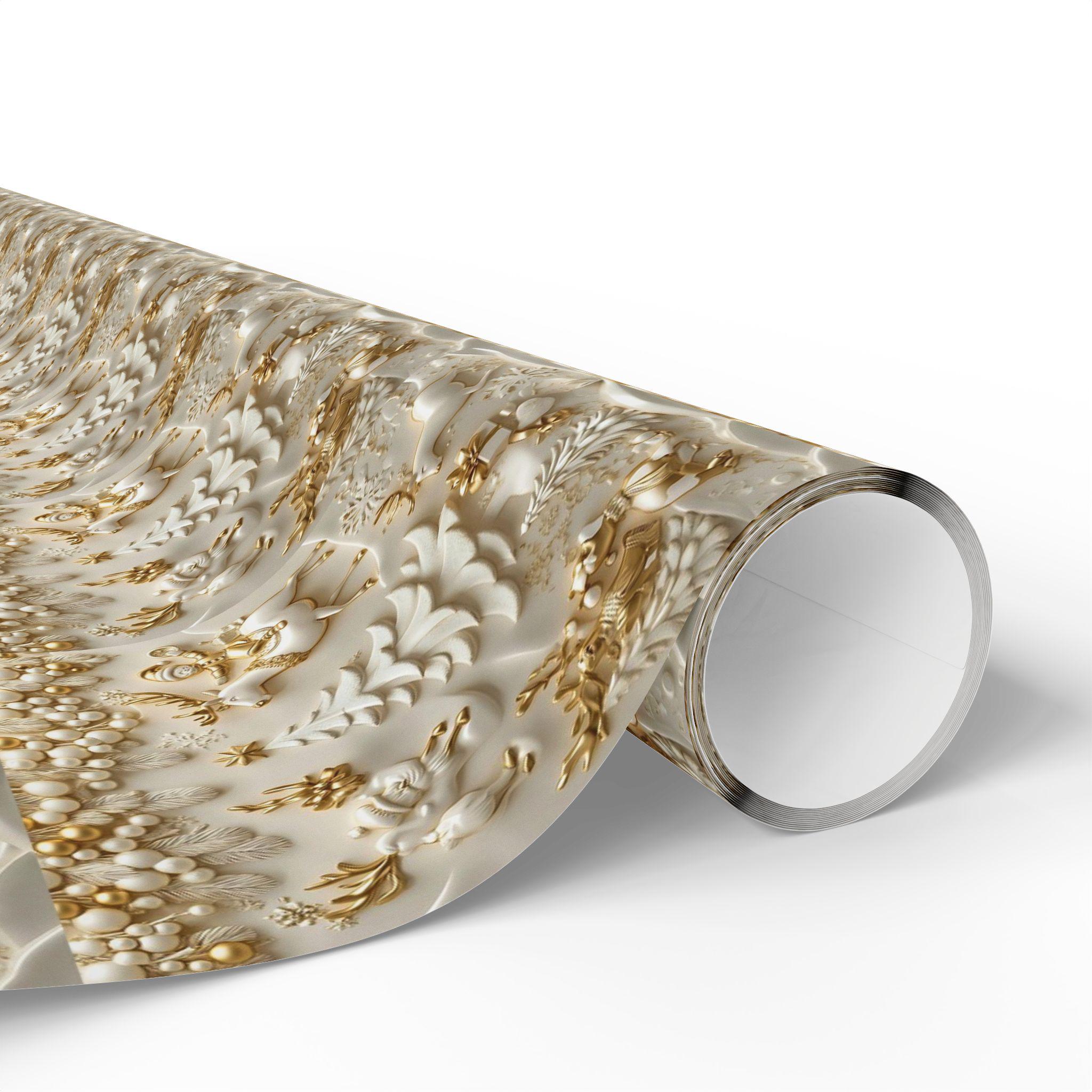 Wrapping Paper, Luxury Golden Christmas Design with 3D Characters, Holiday Gift Wrap, Festive Decor, Elegant Presents, Modern Twist