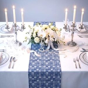 Blauer Patchwork Fliesen-Tischläufer | Baumwoll-Polyester Karo Muster
