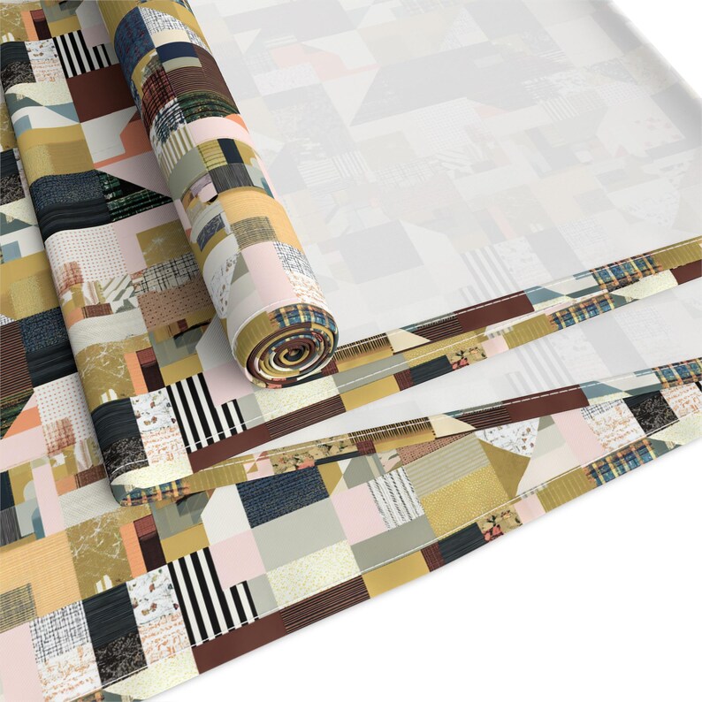 Runner da tavola con motivo geometrico patchwork, moderno misto cotone-poliestere per la sala da pranzo immagine 14