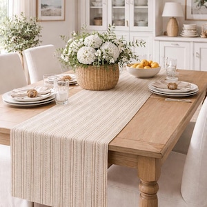 Neutral Table Runner with Cable Knit Inspired Pattern, Cotton or Polyester