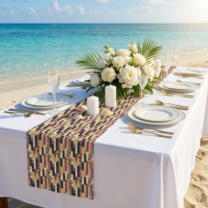 Vintage Floral Stripes Tischläufer | Geometrische Patchwork Muster