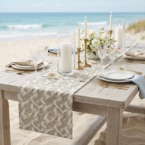 Table Runner with  Ribbon Weave Design in Neutral Greige